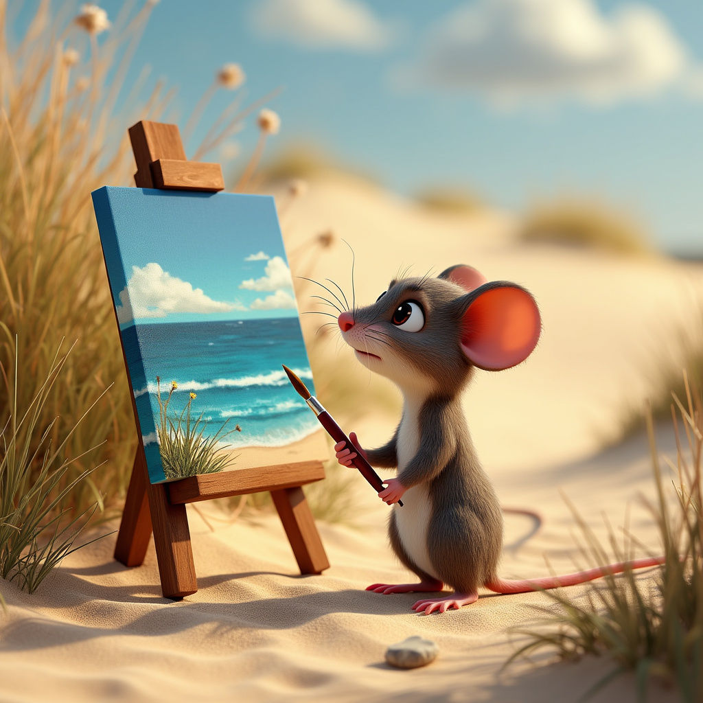 a very adorable beach mouse in front of a canvas that she is...