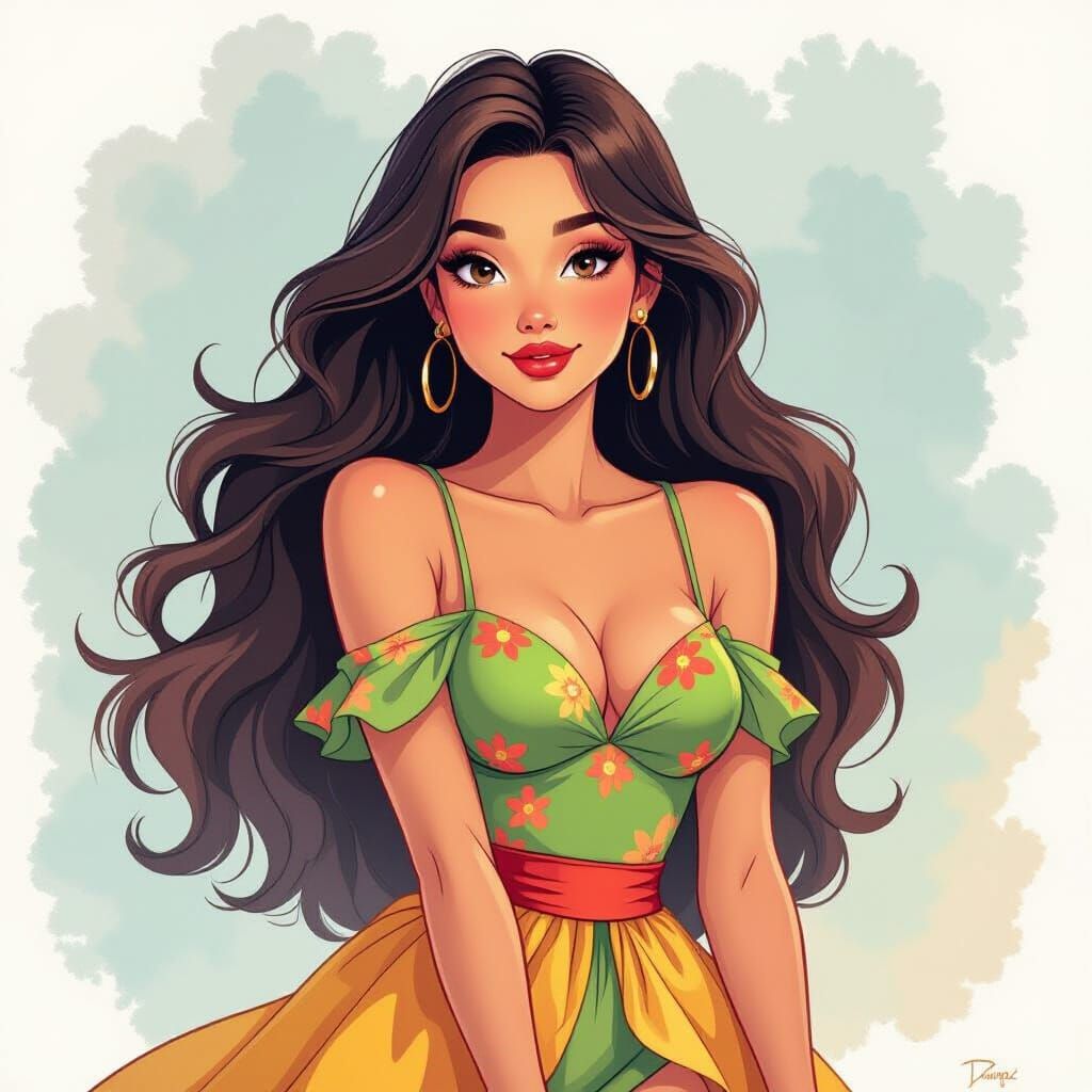 2D Cartoon Art, a very stunning young woman   by @Babasik