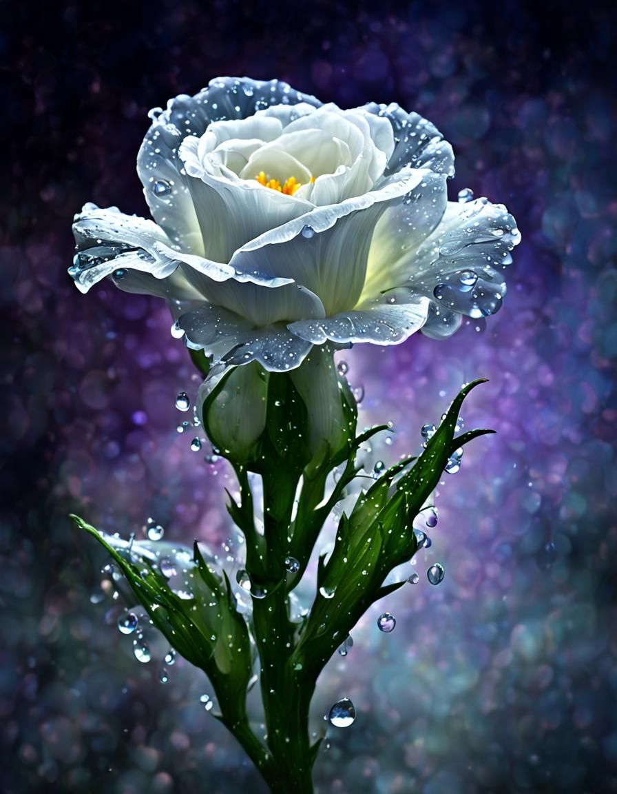 One large Photorealistic surreal glowing magic flower