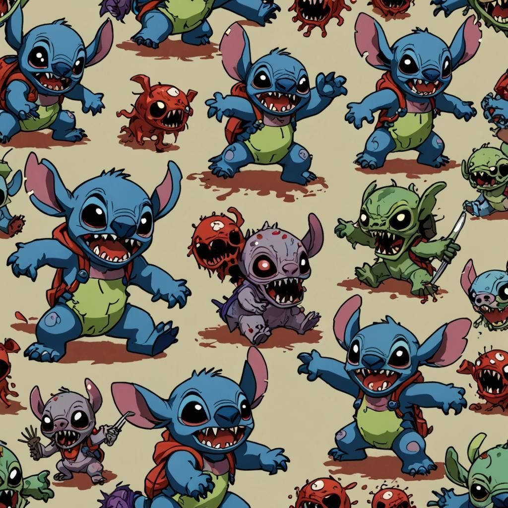 Stitch fighting zombies - AI Generated Artwork - NightCafe Creator