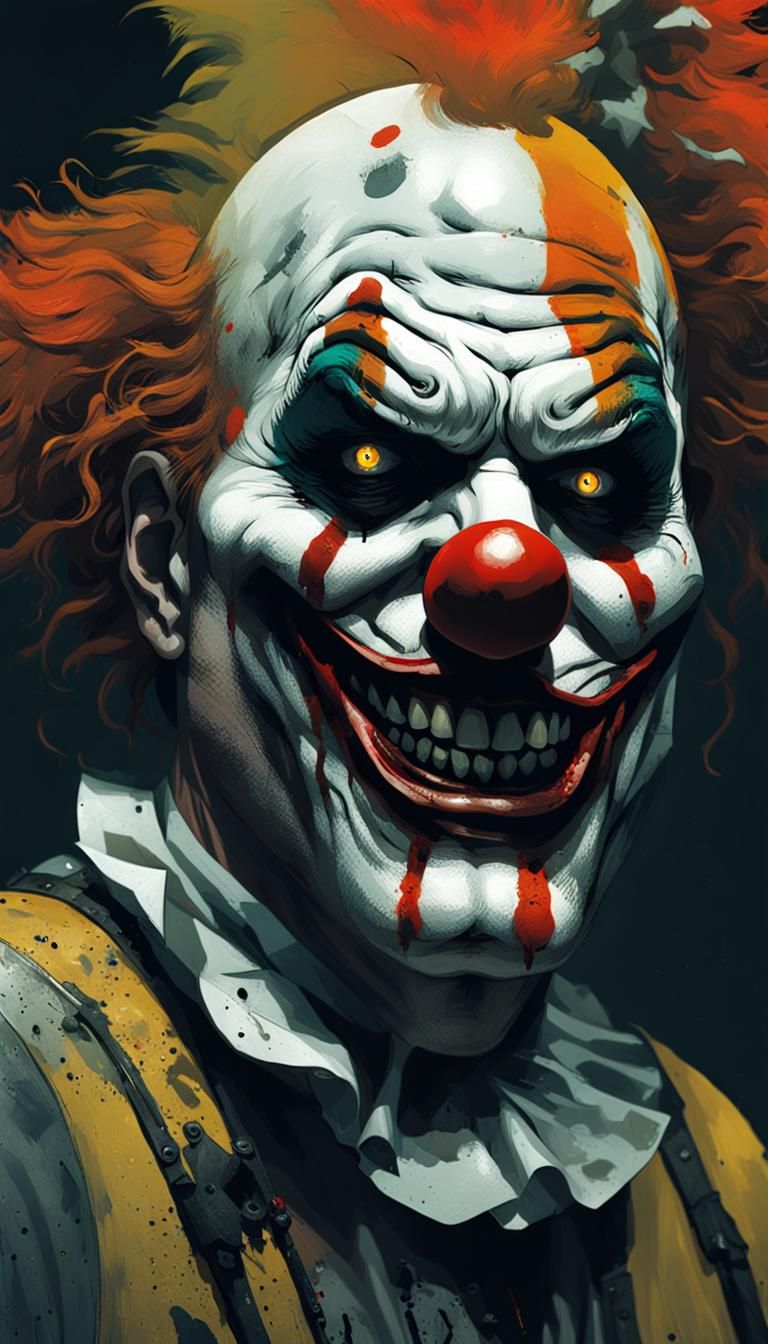 Horrifying Clown Inkpunk Character Concept Art