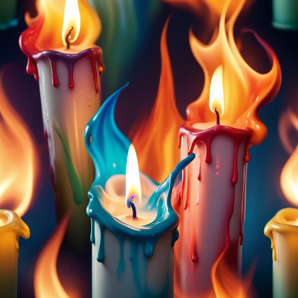 Huge colorful flames from  candles