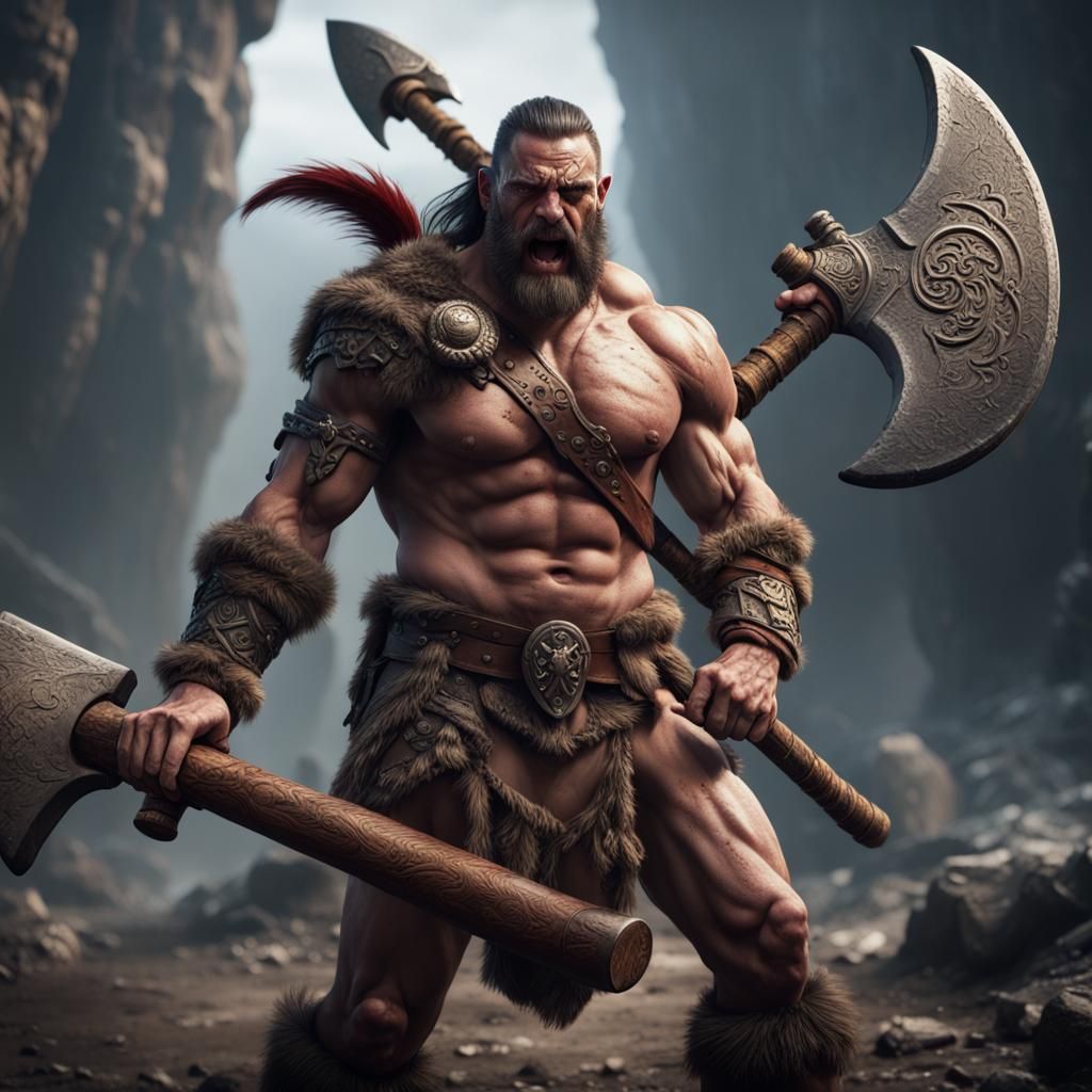 male barbarian warrior wielding an axe - AI Generated Artwork ...