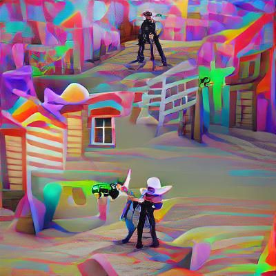 Vampirecowboy holding a gun having a standoff with another c...