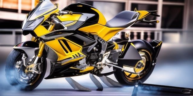 A full portrait of a full sized yellow and black Ducati mort...