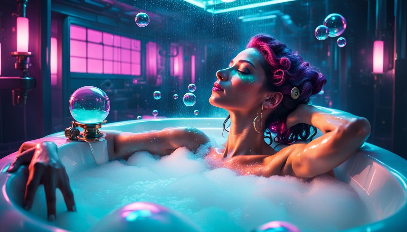Relaxing Bath in Synthwave Steampunk Style