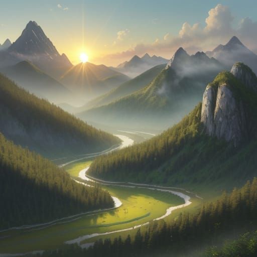 Vast Mountain Landscape in Gentle Morning Light