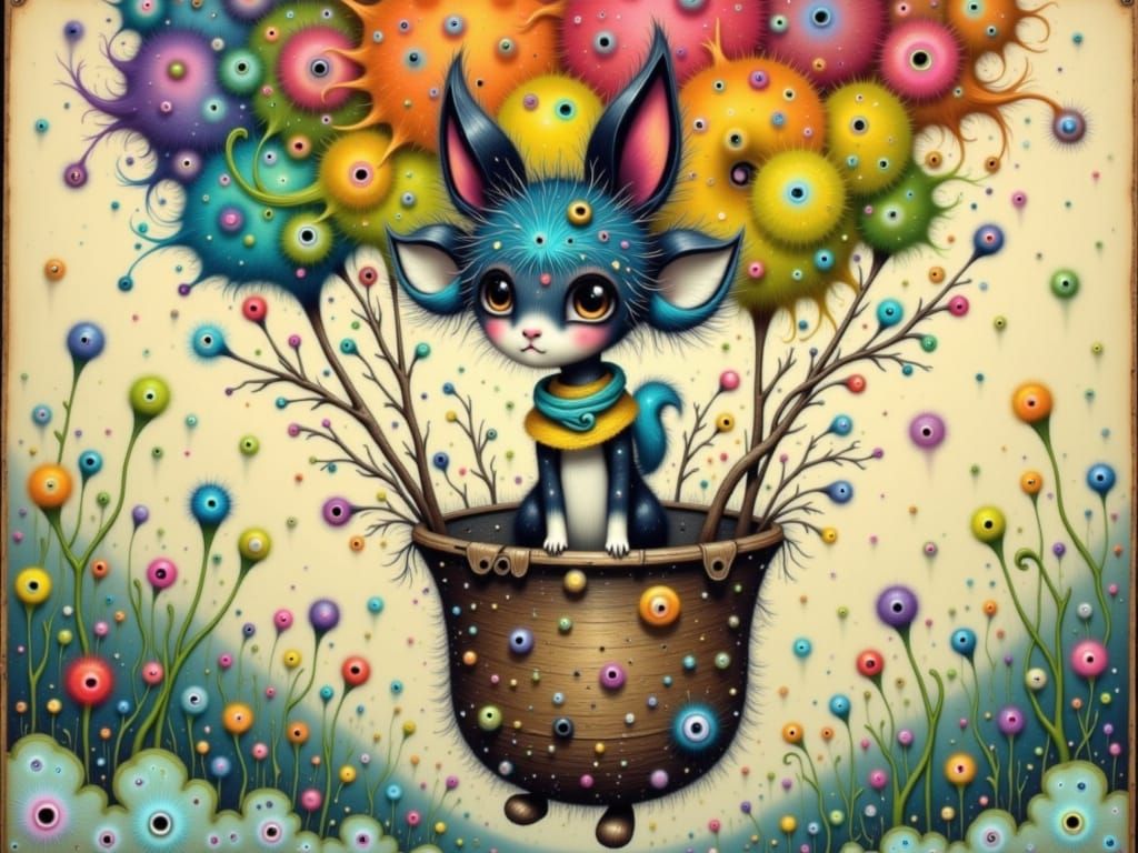 Adorably Cute Mr. Tiny Hooves Bouncing Everywhere Happily, Woodland creature fae, draped in flowing, embroidered garment...