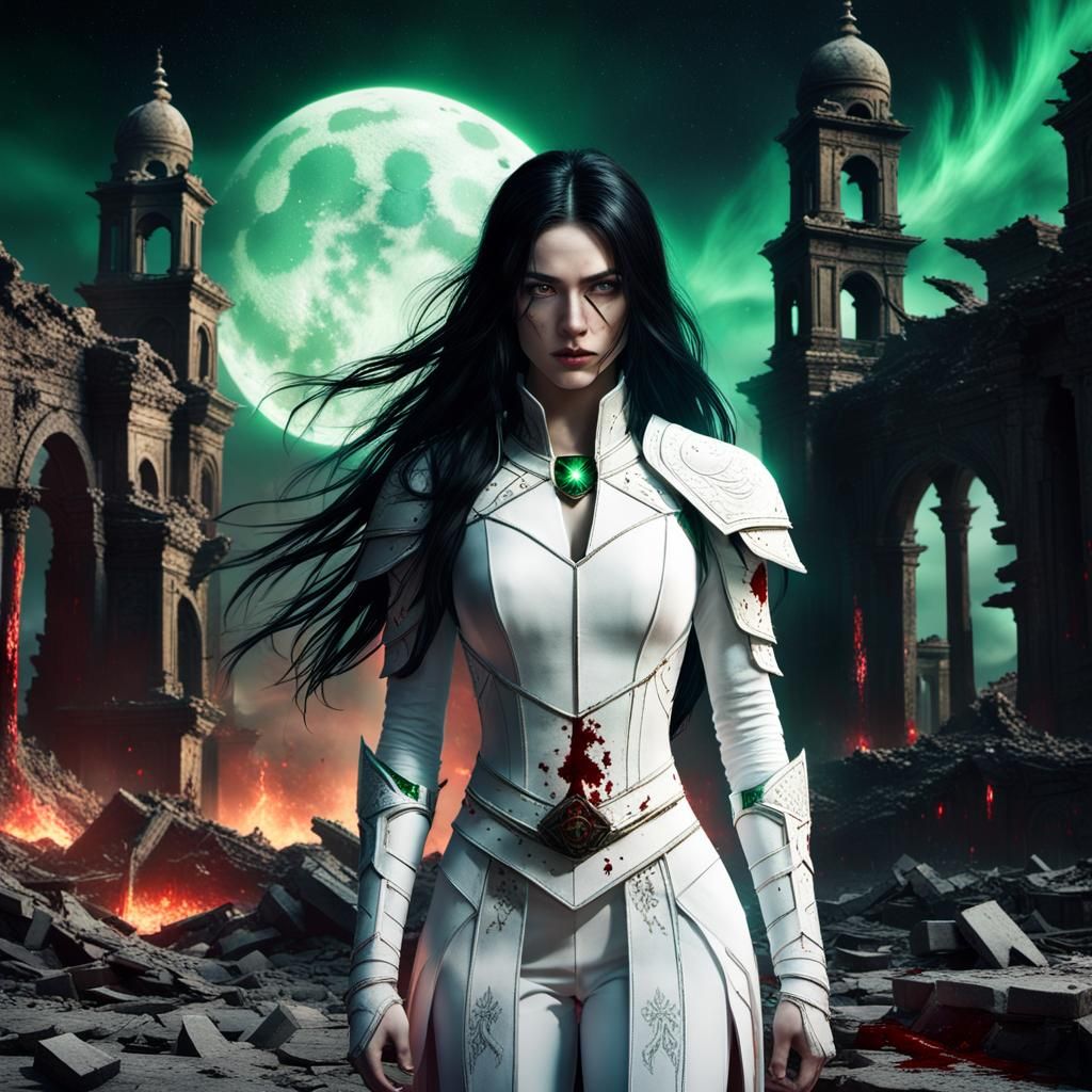 Warrior girl in ancient ruins