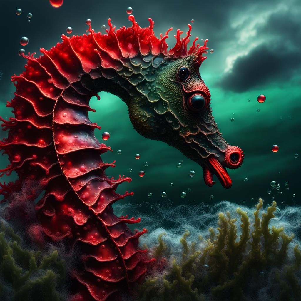 a red seahorse in a cloudy night!!!