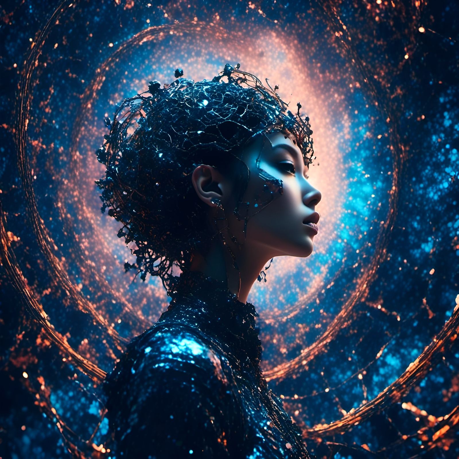 <lora:impact:1.0>extremely-confident-gaze-translucent-ghost | infinite stair vortex portal to another world , geometric-shape-outlined-grid-...