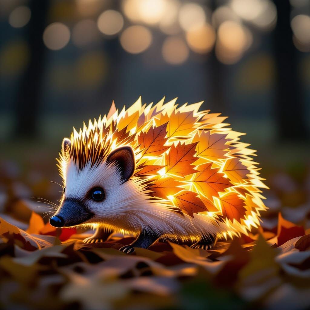 Minimalist Autumn Leaf Hedgehog in Twilight  by @Yemeni Artist