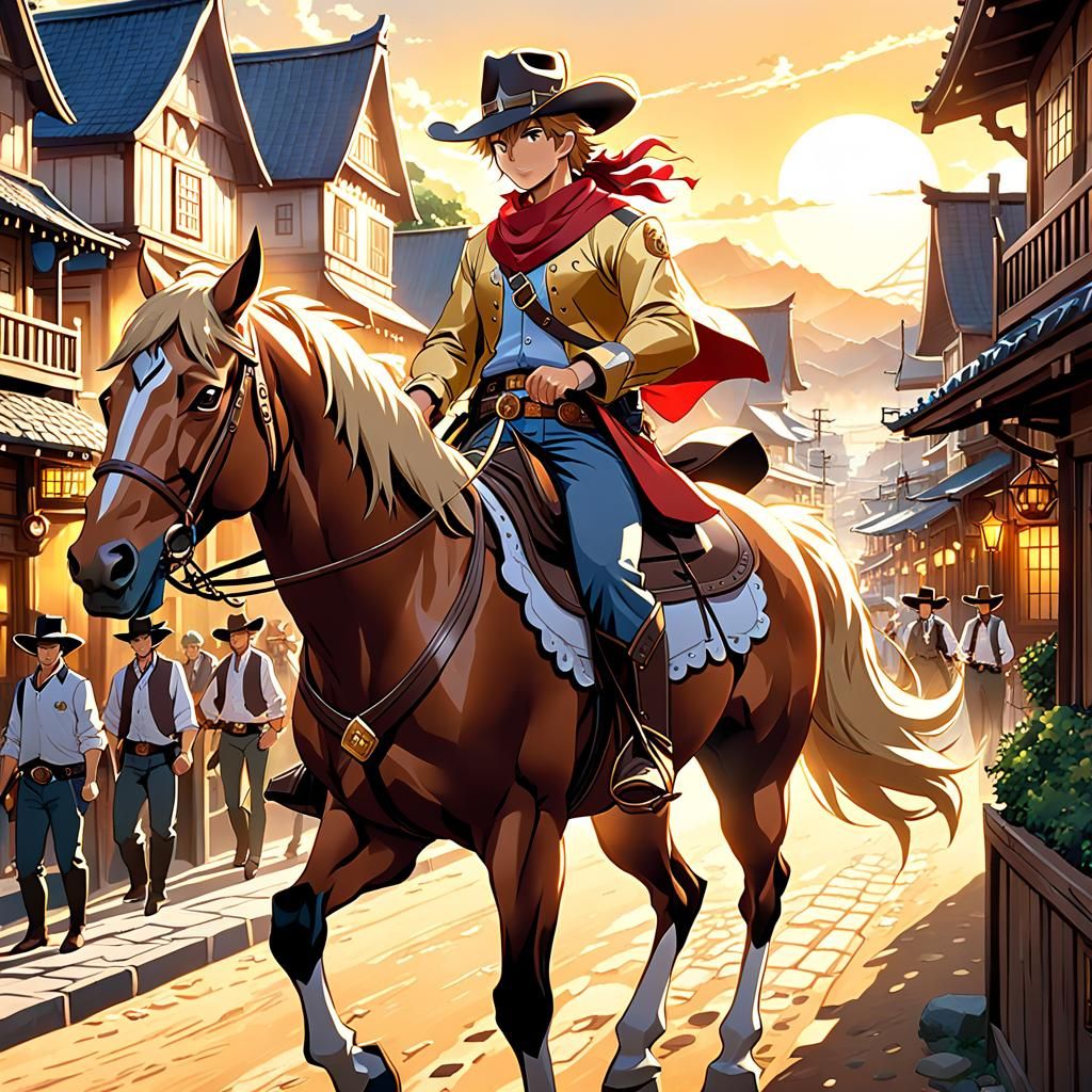 Anime art of a smiling cowboy on Craiyon