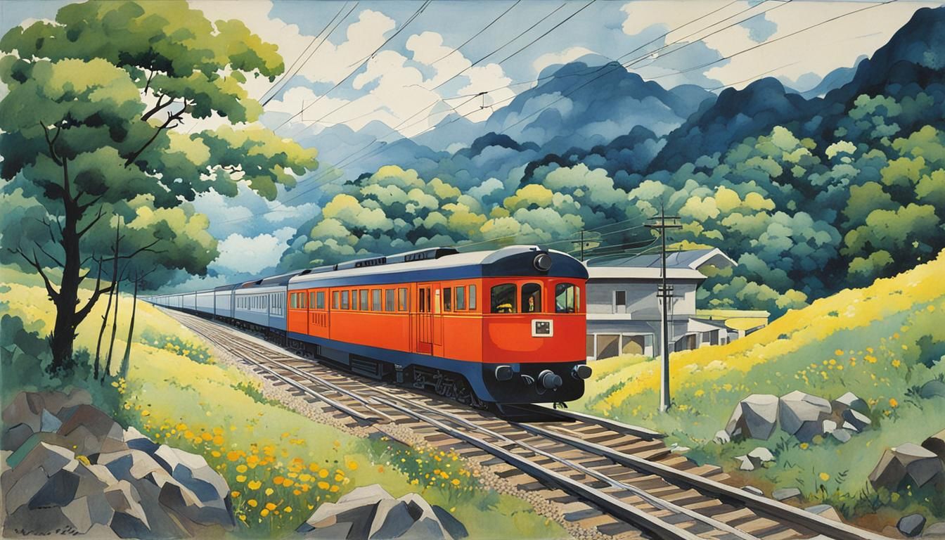landscape with a train track japanese pop culture style