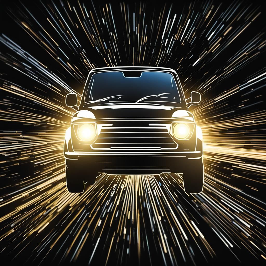 black background and driving in the middle of it illuminatin...