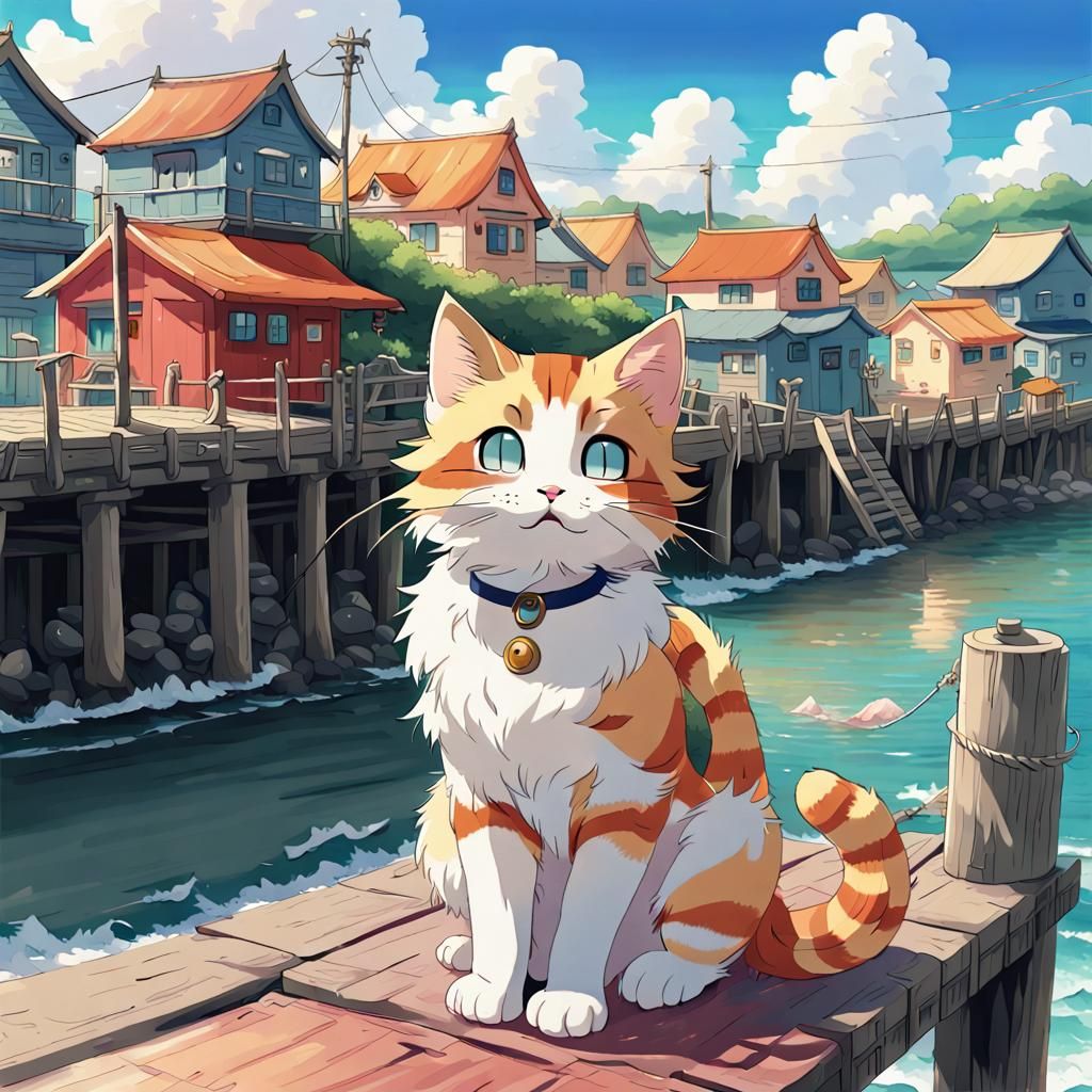 Anime Cat on the Dock 1