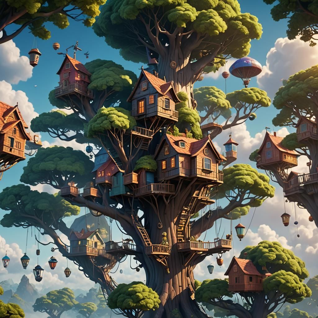 gravity-defying treehouses sitting on towering branches, or floating ...