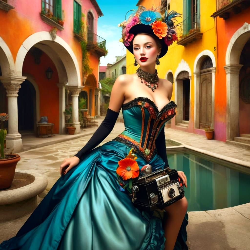 Eccentric Lady in a Vibrant Surreal Scene