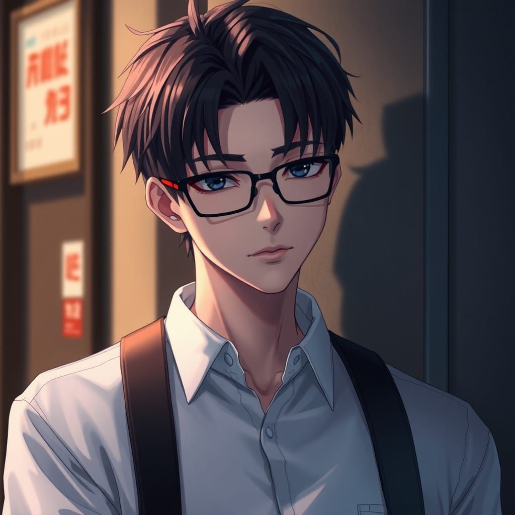 Anime Style 3D Rendering of a Loner with Glasses