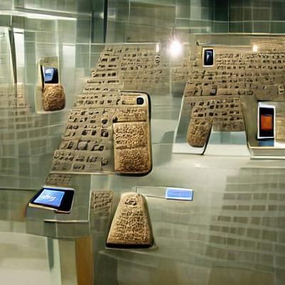 Sumerian stone tablets depicting Apple iPhone smartphones
