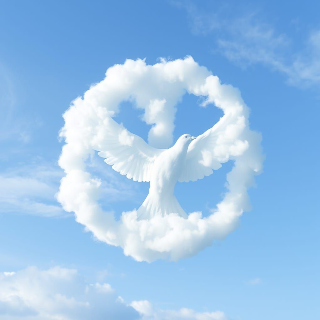 Peace symbol vaguely formed with clouds and a white dove  by @Corky2000