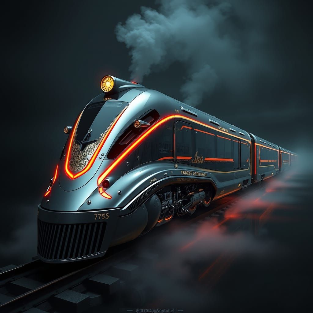 Chrome Train in Dystopian Cityscape