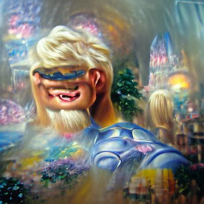 cyclope with shiny teeth and blonde hair