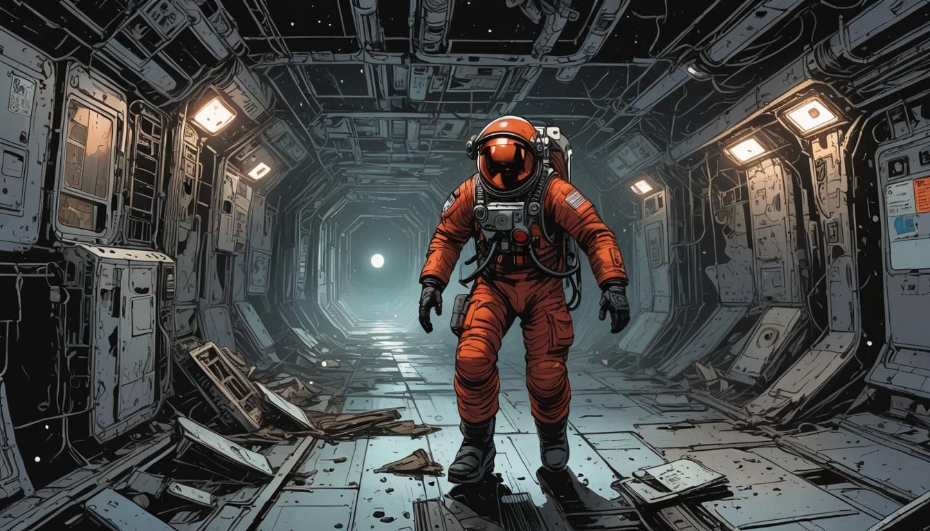 Vermilion Spaceman navigating an

Abandoned Space Station