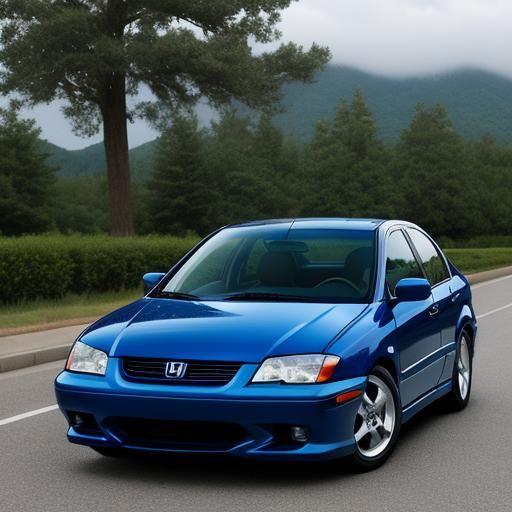 2005 blue Honda, driven by a woman,  sharp focus, hyper real