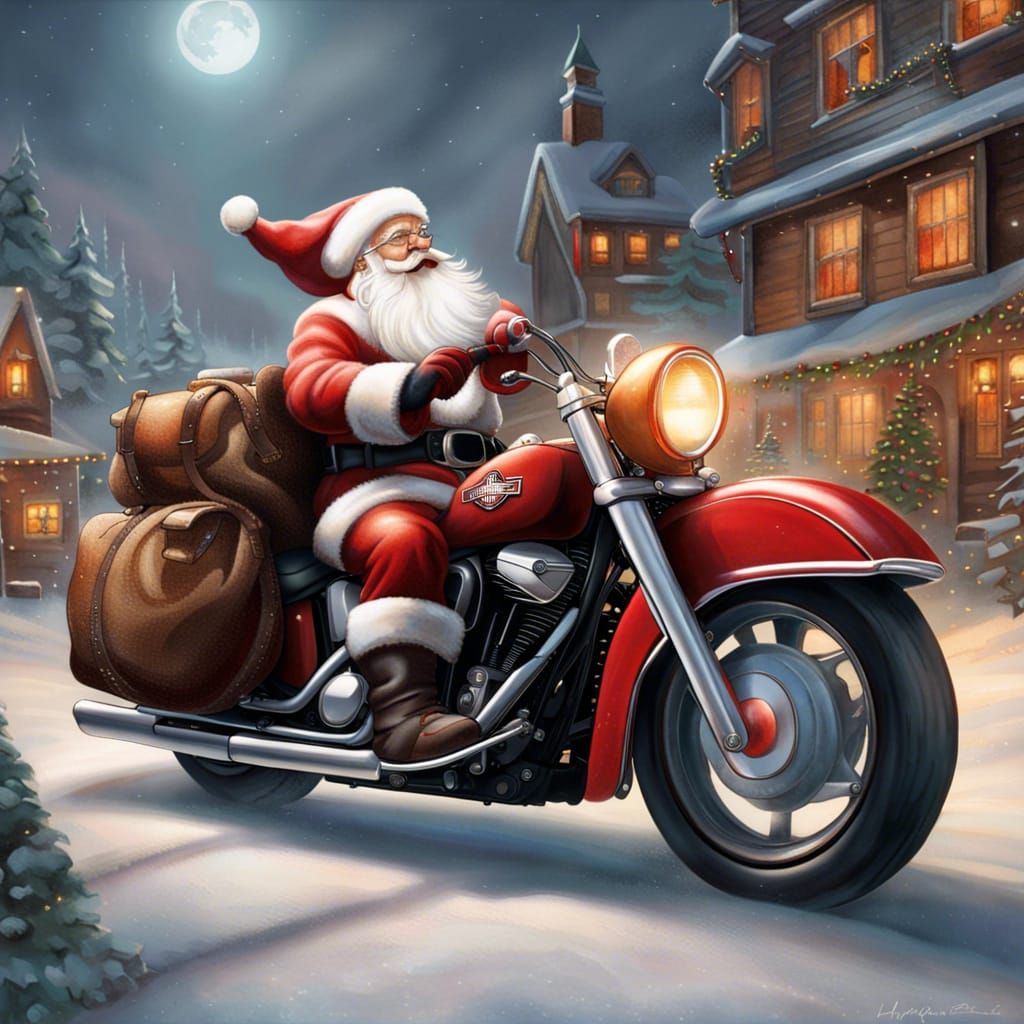 Santa Claus on Harley Davidson - AI Generated Artwork - NightCafe Creator