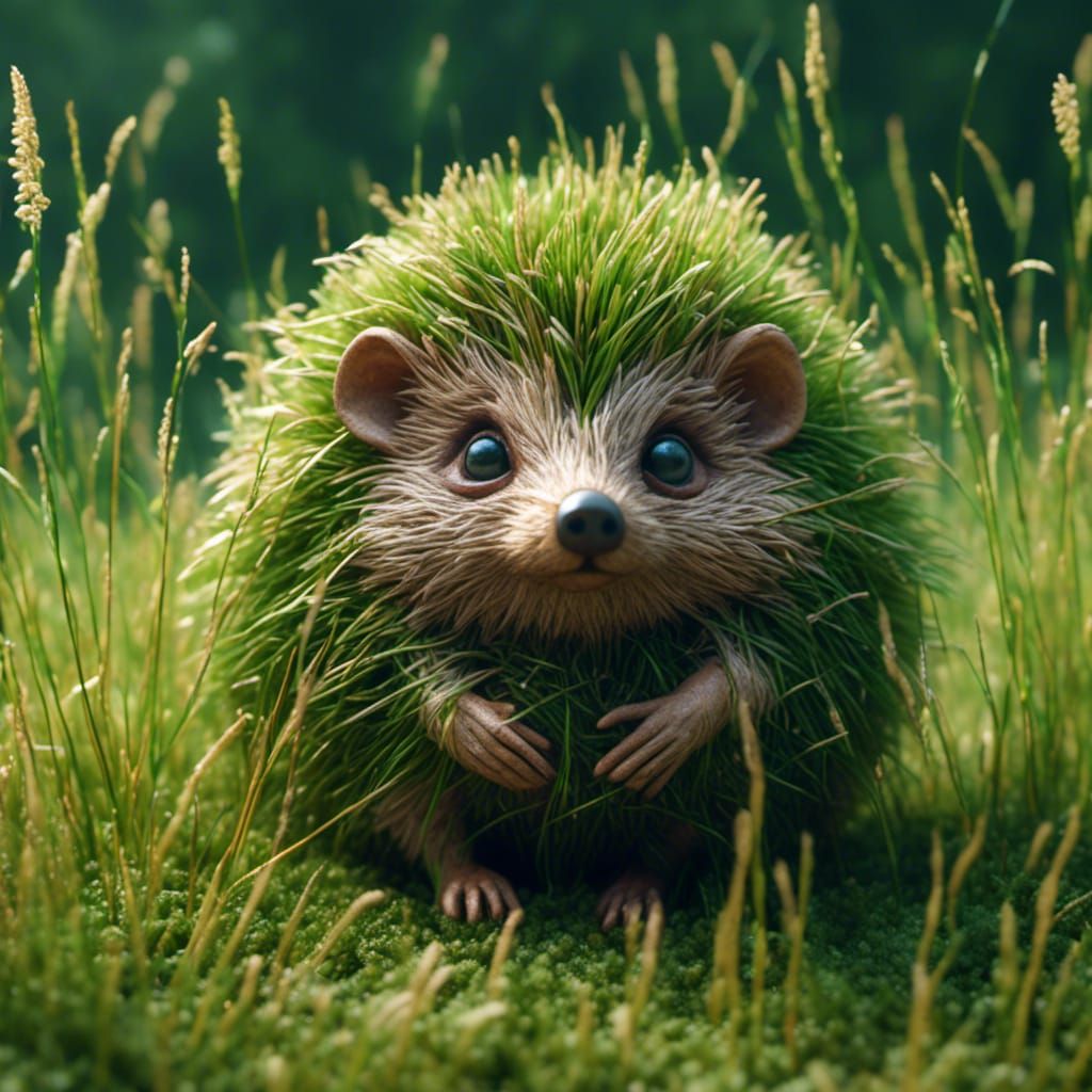 Cute Grass Hedgehog in CGI Manga Style