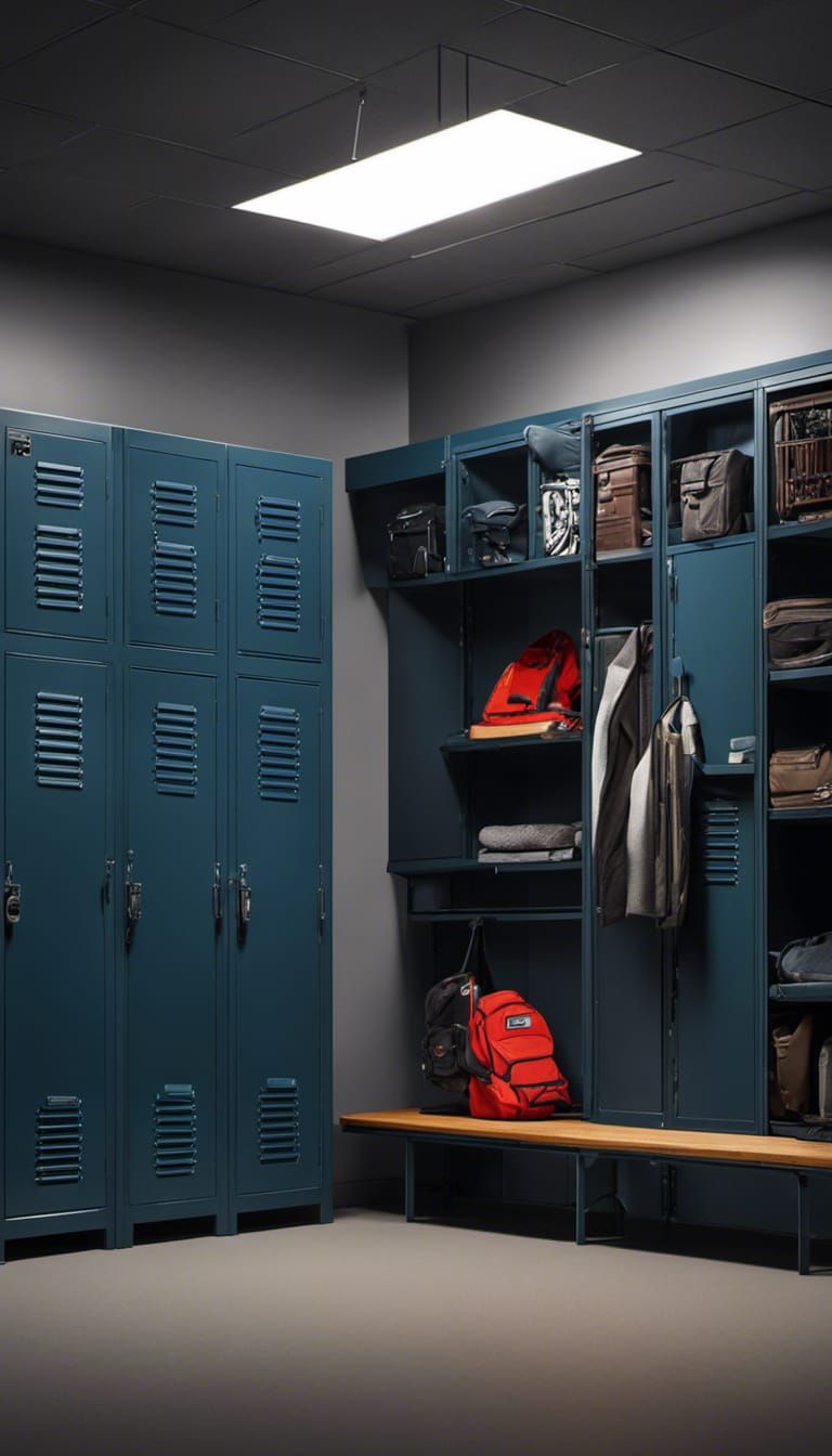 Sheriffs Department locker room,Open lockers and duty gear h...