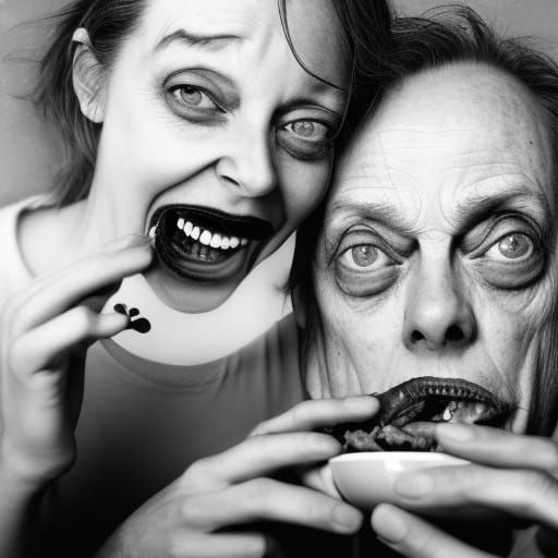 Female Steve Buscemi laughing eating a salad AI Generated