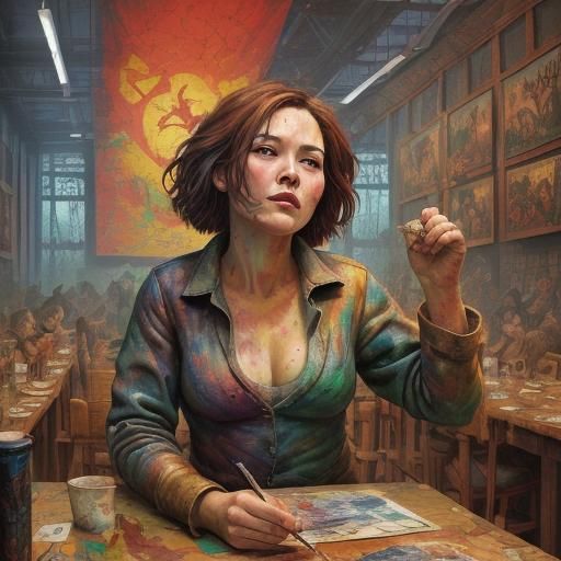 Animal Farm Banquet in Expressionist Oil Painting Style