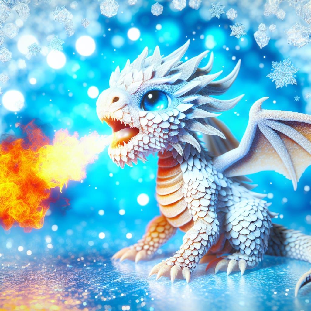 Hyperrealistic Ice Dragon in a Snowy Scene