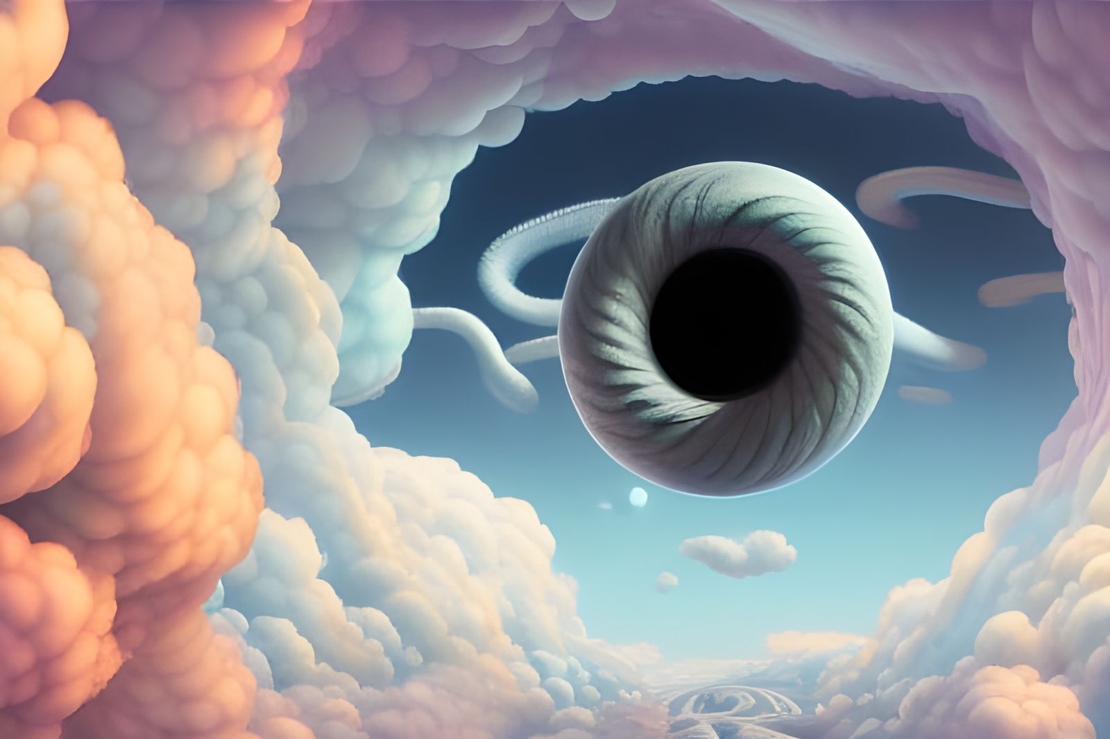 Heavenly Portal: Pink Clouds in Digital Illustration