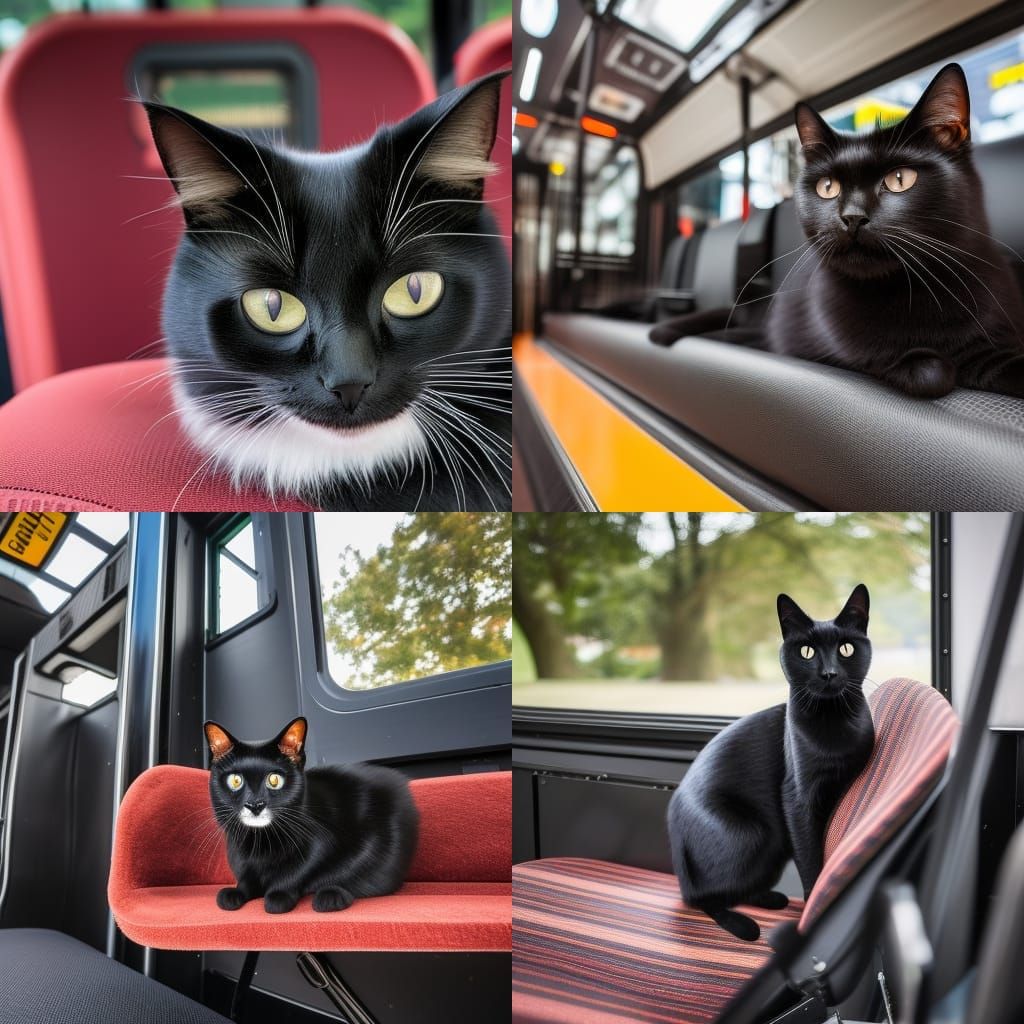 black cat on a bus driver's seat, driving a bus - AI Generated Artwork ...