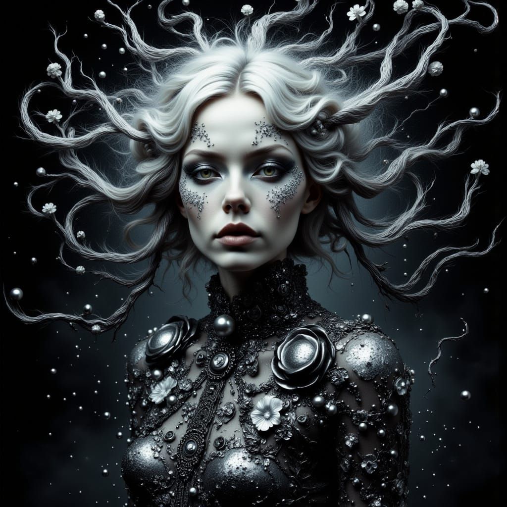 Surreal Goddess in Metallic Silver Glory