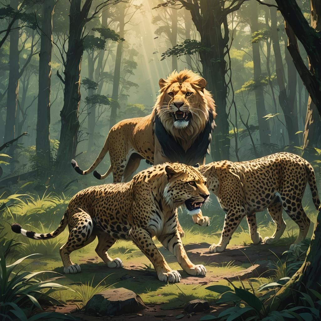 Anime Battle: Lion-Cheetah vs Leopard-Tiger