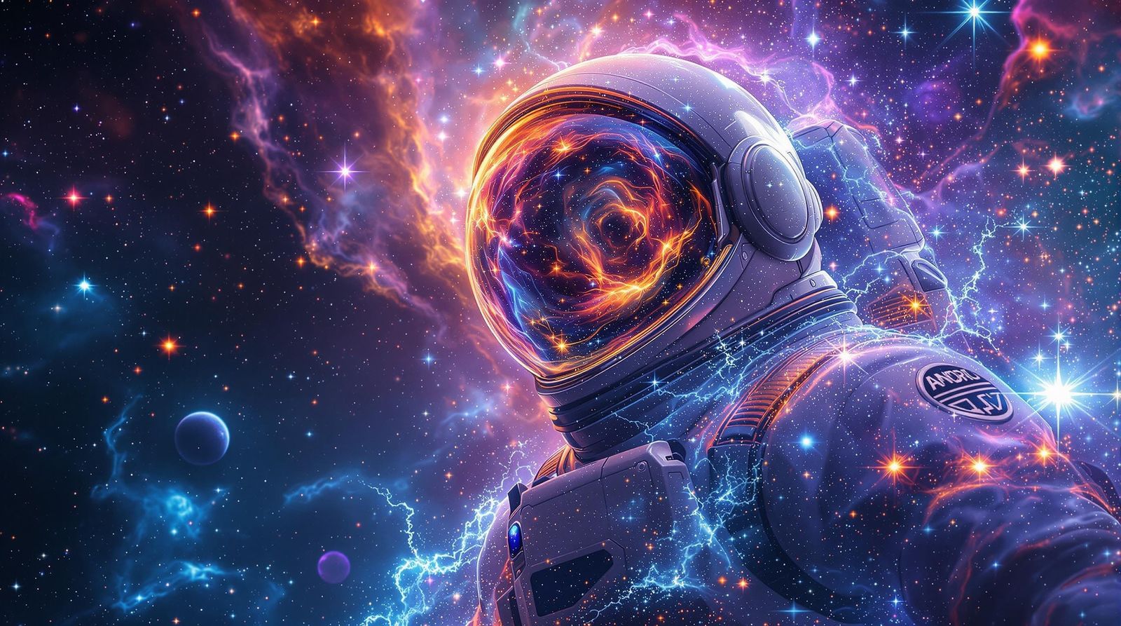 Lone Astronaut and the Cosmos Merging into One......  by @Textured Color