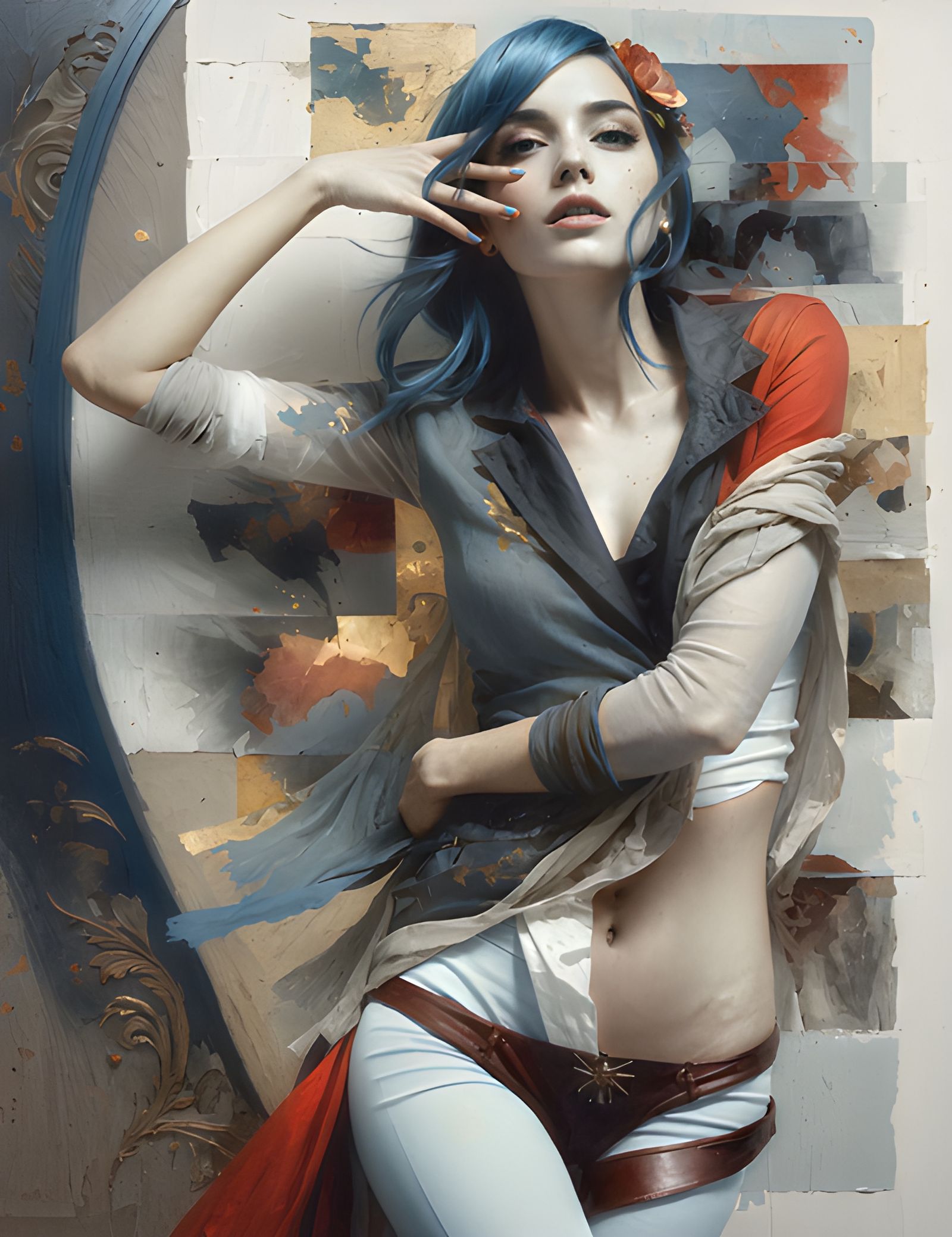 artistic portrait oil paint + collage style