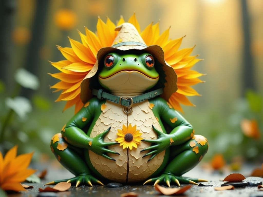 Sad Frog in Autumn Papercut Illustration