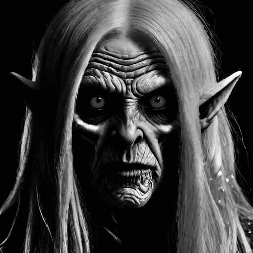 Very creepy black and white style horror art portrait of a very twisted totally evil dark lord version of link himself f...