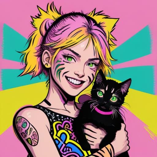 A small female toddler with red orange yellow hair in pigtails and bright sparkling violet eyes and a bold brightly colored quilted dress is...