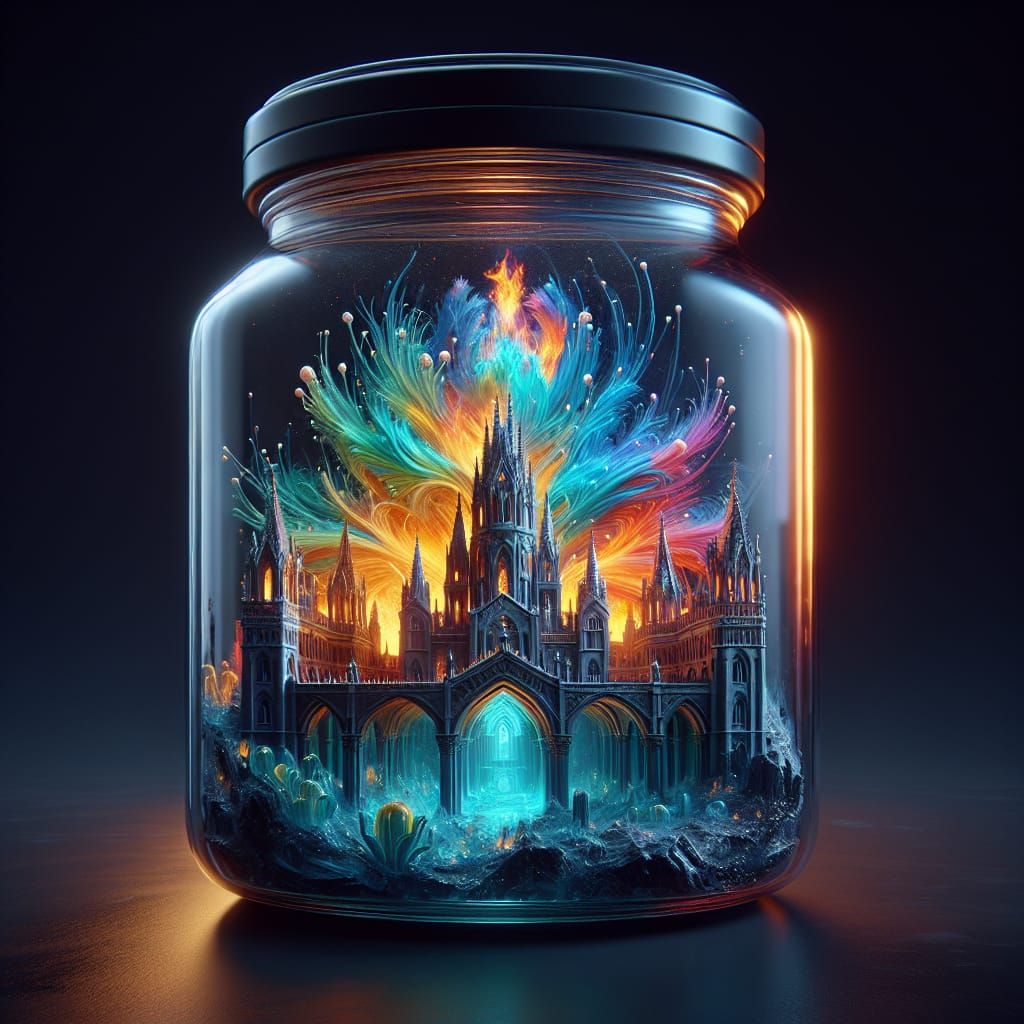 Fantasy jar with the Kremlin burning inside it  by @Jar Artist