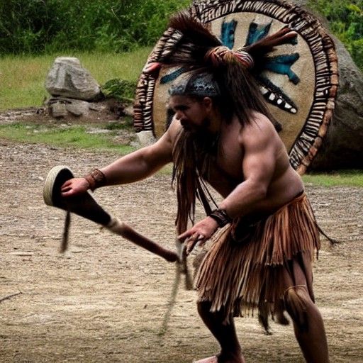 Ancient tribal drummer battles ancient giant