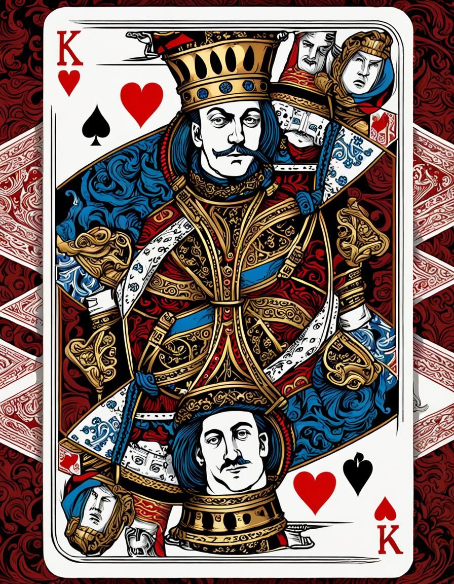 RETRO PLAYING CARDS upside-down, king of hearts, hyperdetailed ...