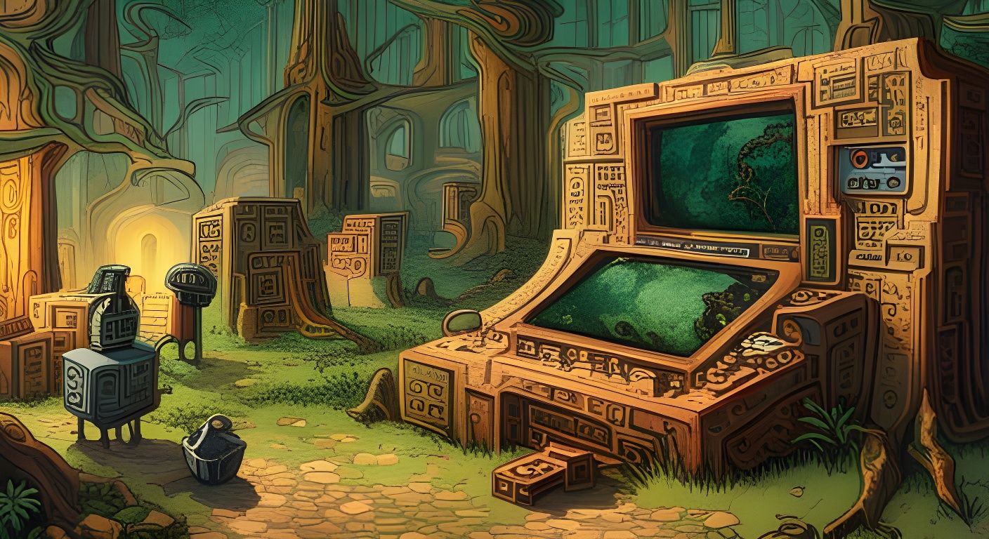 Forgotten. Artist impression of the original Aztec computer.  by @Willow