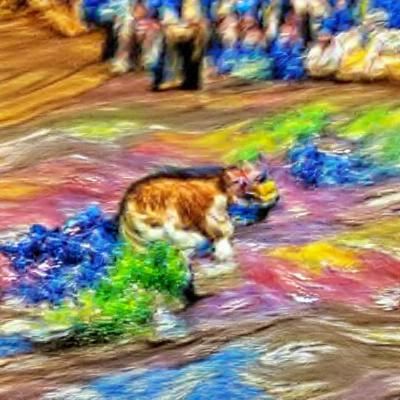 Colorful impressionist painting of a cat