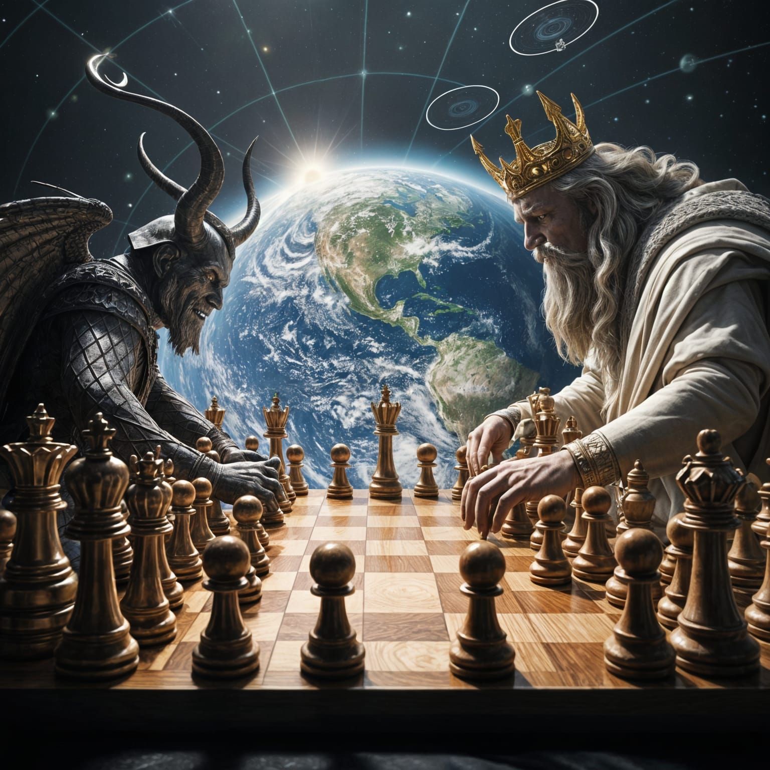 Superhero Gods Engage in Epic Chess Match on Earth
